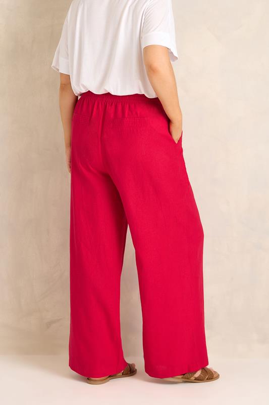 EVANS Plus Size Red Wide Leg Premium Linen Trousers | Evans 4