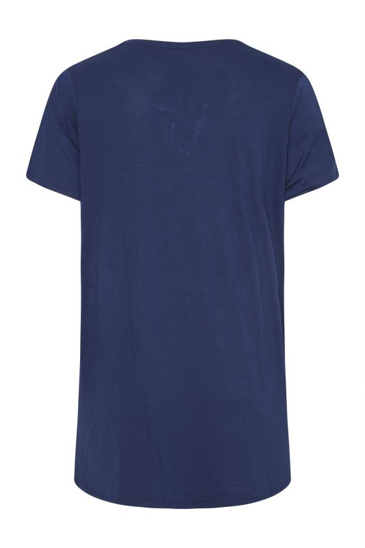 Curve Navy Blue Floral Print Tie Neck T-Shirt 7
