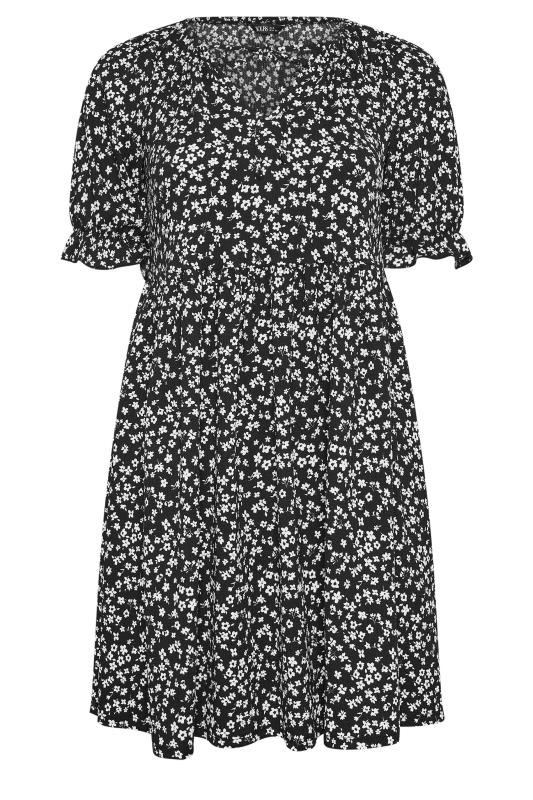 YOURS Plus Size Black Ditsy Floral Print Textured Dress | Yours Clothing 5