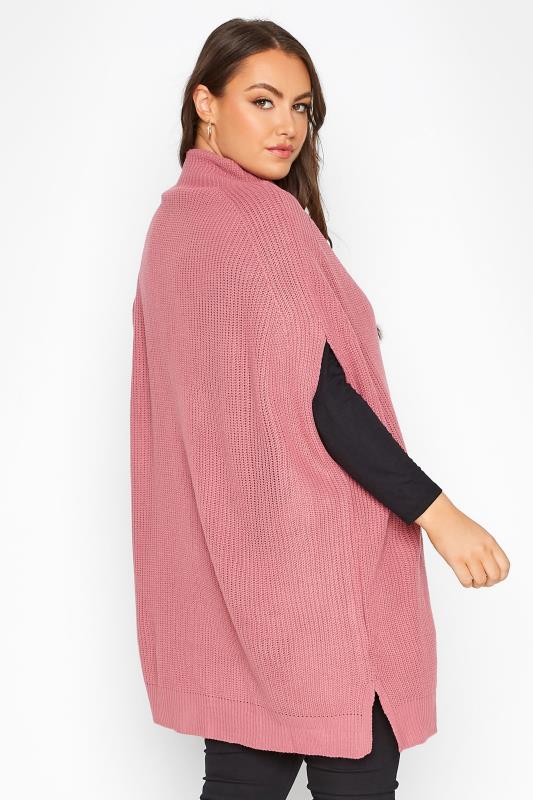 Plus Size Curve Pink Ribbed Knit Tabard Vest | Yours Clothing 3