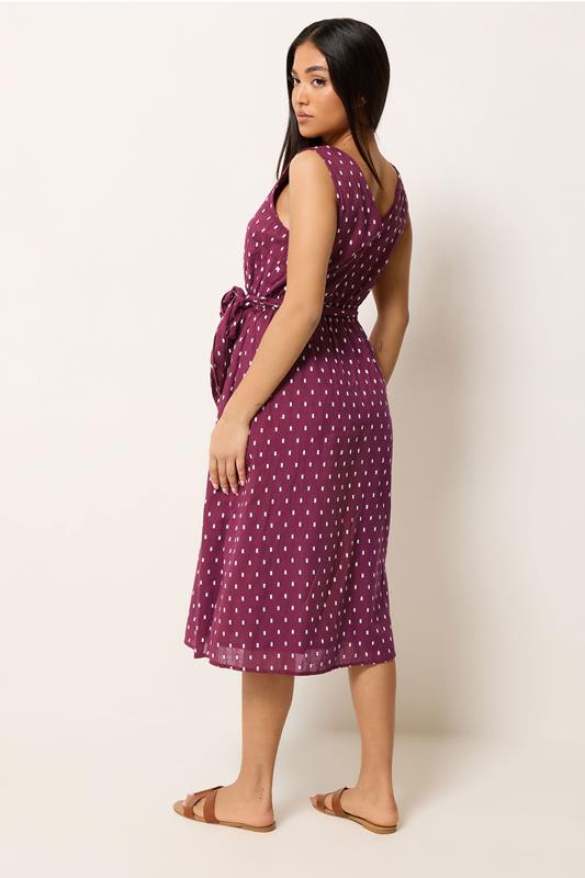 M&Co Petite Berry Purple Dobby Tie Waist Midi Dress | M&Co 4
