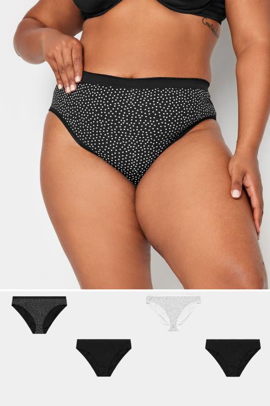 YOURS 4 PACK Plus Size Black Spot Print Cotton Stretch High Leg Briefs | Yours Clothing 1