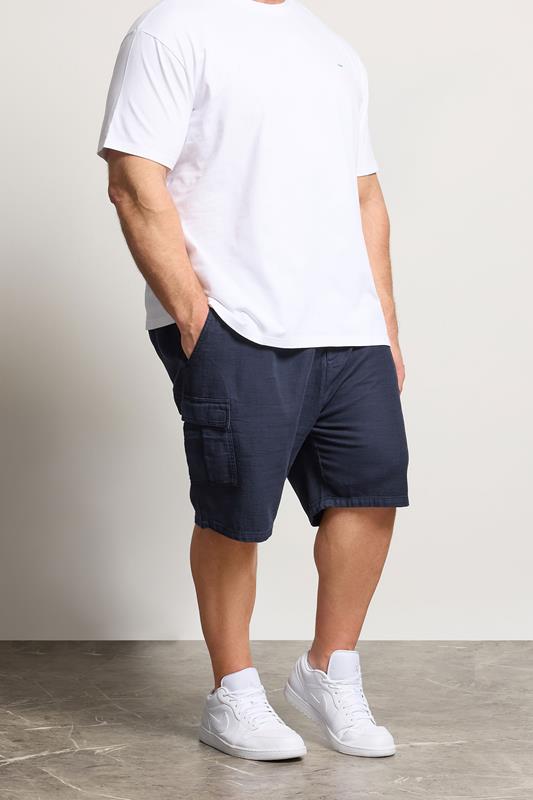 BadRhino Big & Tall Navy Blue Washed Slub Cotton Cargo Shorts | BadRhino 1