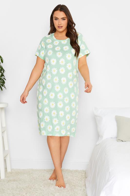 YOURS Plus Size Green Daisy Print Nightdress | Yours Clothing 1