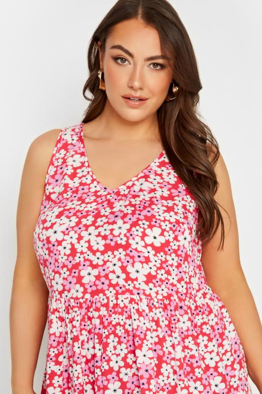 YOURS Plus Size Pink Floral Print Crinkle Vest Top | Yours Clothing 4