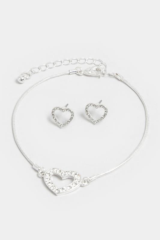 Silver Heart Bracelet & Earrings Set | Yours Clothing  2
