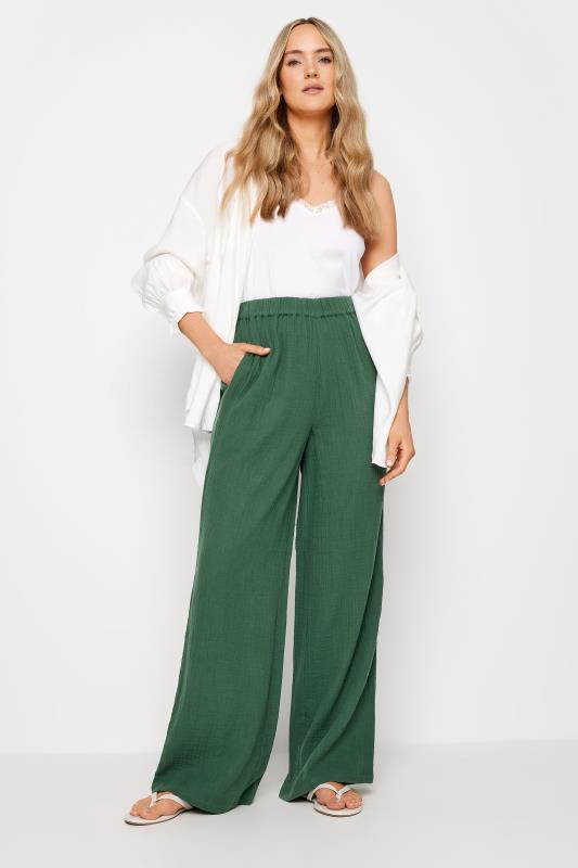 LTS Tall Women's Green Cheesecloth Wide Leg Trousers | Long Tall Sally 3