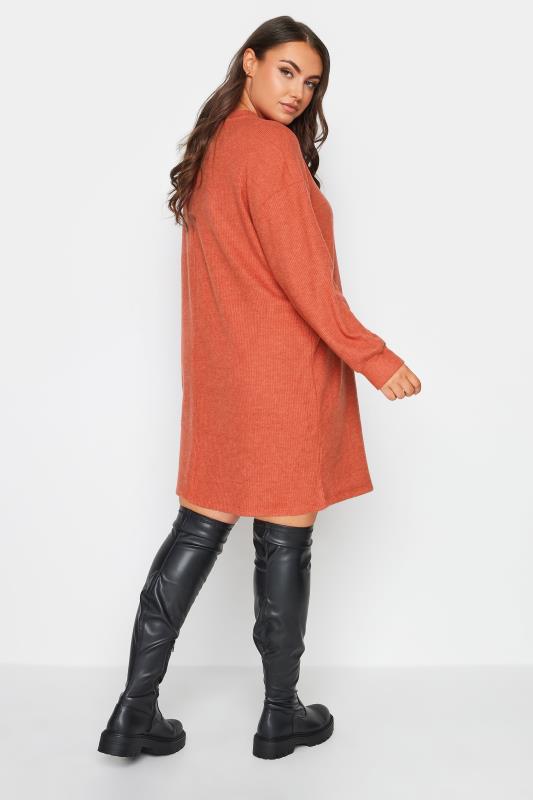 YOURS Curve Orange Soft Touch Ribbed Jumper Dress | Yours Clothing 3