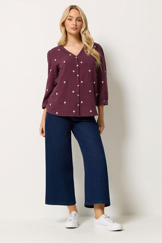 M&Co Berry Purple Floral Embroidered Cotton Blouse | M&Co 1