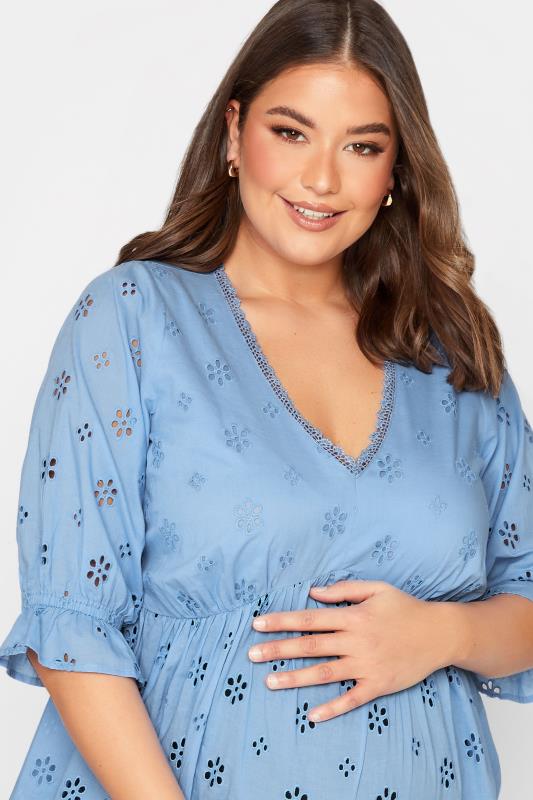 BUMP IT UP MATERNITY Plus Size Blue Broderie Anglaise Blouse | Yours Clothing 5