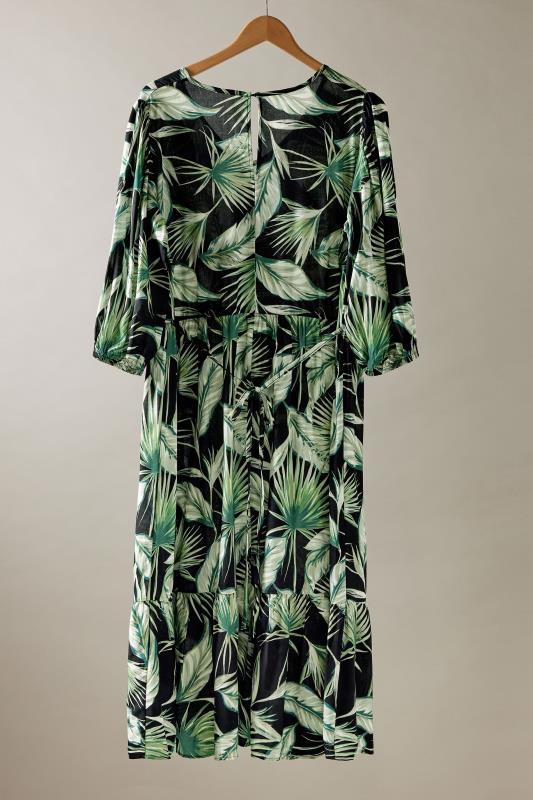 EVANS Plus Size Green Palm Print Tiered Midi Dress | Evans 6