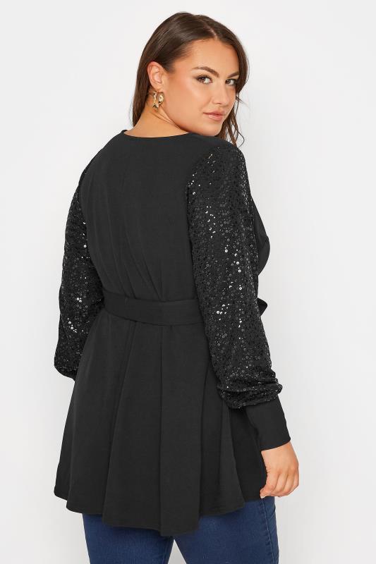 YOURS LONDON Curve Black Sequin Sleeve Embellished Wrap Top 3