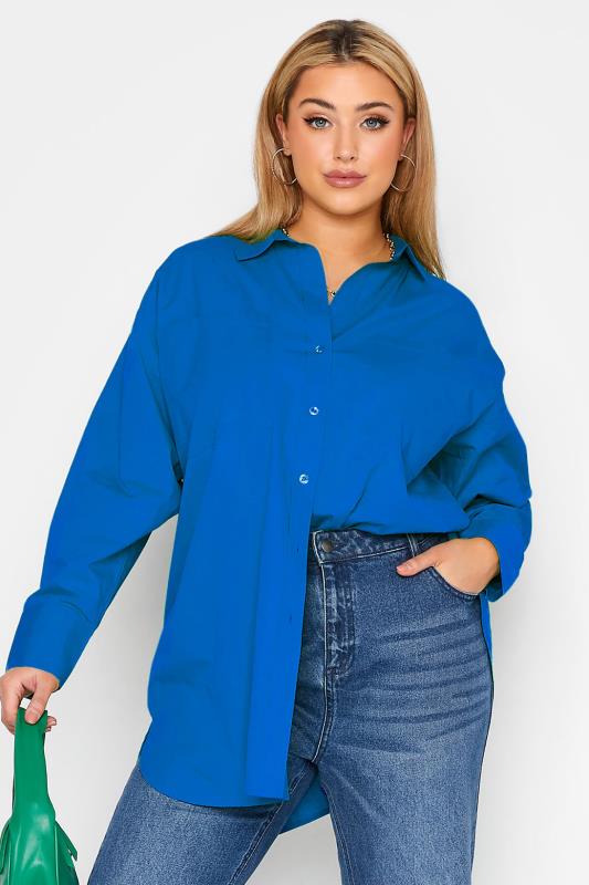 LIMITED COLLECTION Plus Size Cobalt Blue Oversized Boyfriend Shirt | Yours Clothing 1