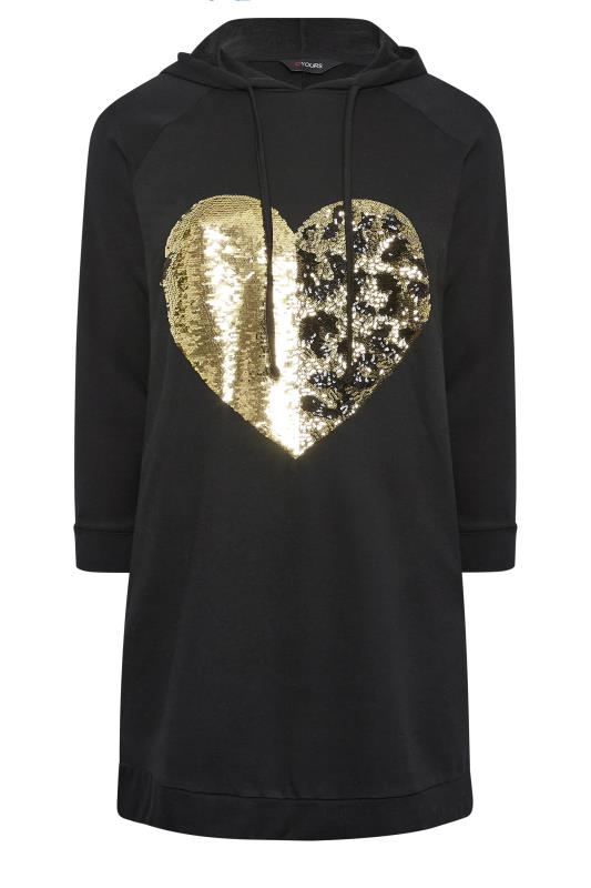 YOURS Plus Size Black Heart Sequin Embellished Hoodie Dress | Yours Clothing 6