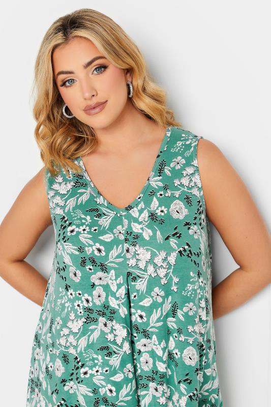 YOURS Plus Size Green Floral Pleat Front Vest Top | Yours Clothing  4