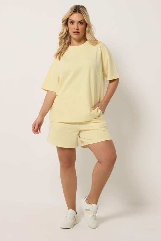 YOURS Plus Size Yellow Sweat T-Shirt & Short Set | Yours Clothing 2