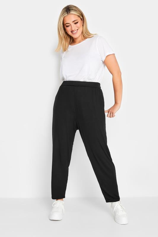 YOURS PETITE Curve Black Stretch Harem Trousers | Yours Clothing 2