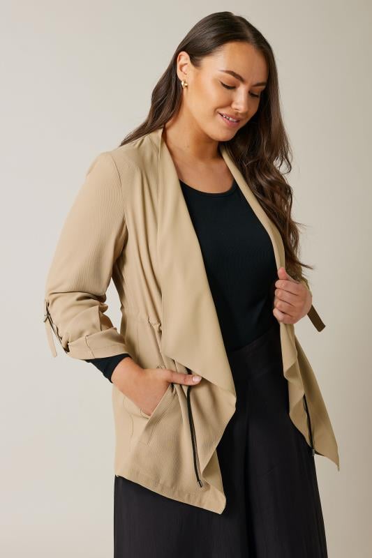 EVANS Plus Size Beige Brown Waterfall Jacket | Evans  1