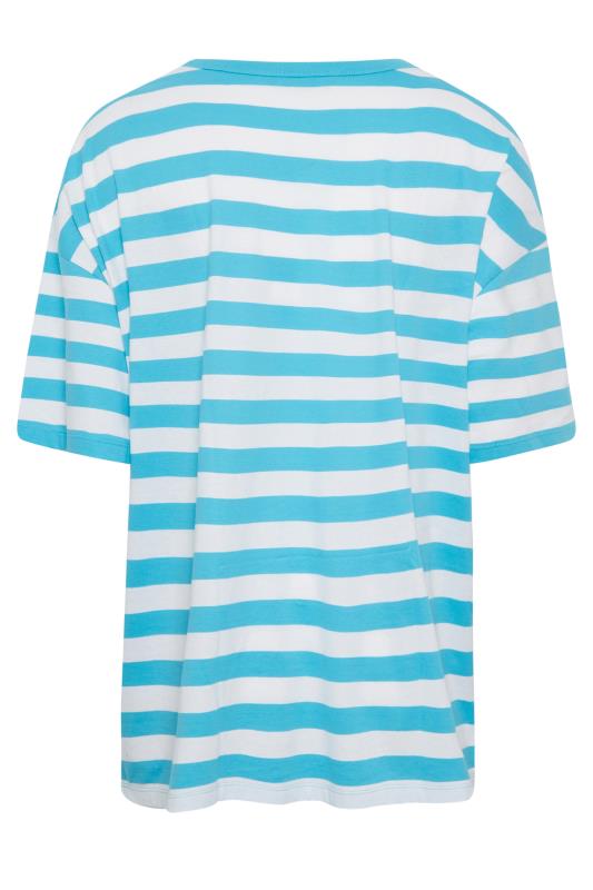 YOURS Plus Size Curve Blue & White Stripe Oversized Boxy T-Shirt | Yours Clothing  7