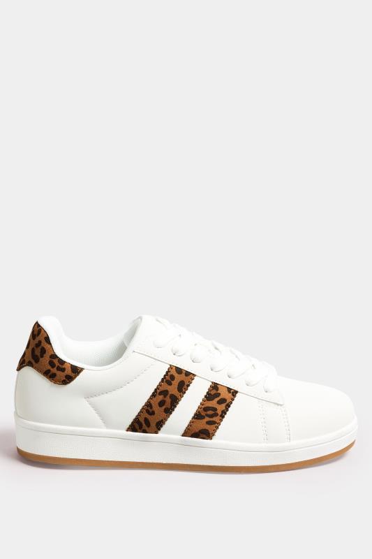 White Padded Leopard Print Lace Up Trainers In Wide E Fit | Yours Clothing  3