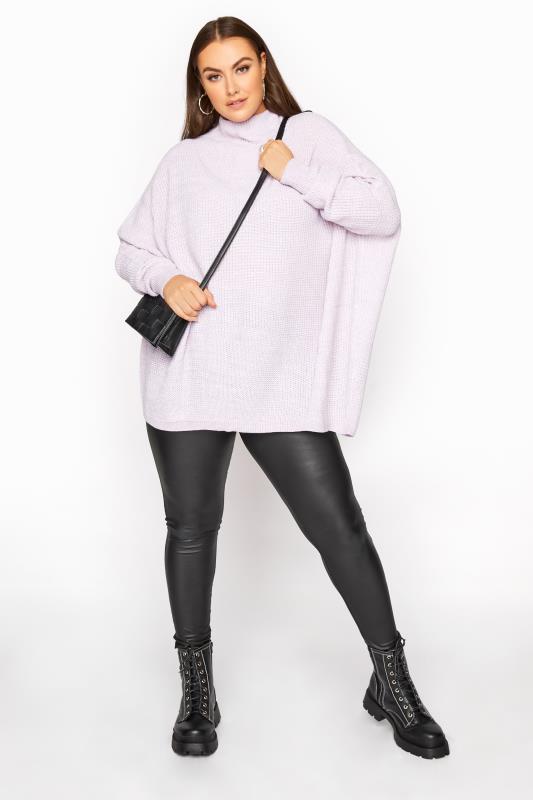 Plus Size Curve Lilac Purple Oversized Knitted Jumper | Yours Clothing 2