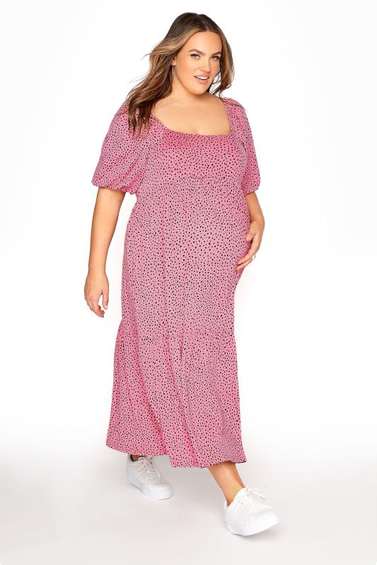 BUMP IT UP MATERNITY Curve Pink Square Neck Midaxi Dress_A.jpg