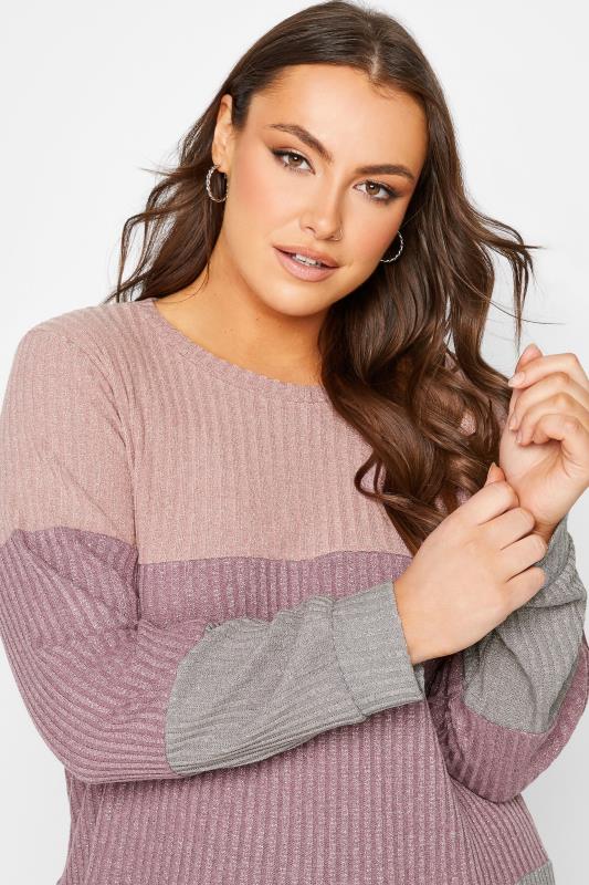 YOURS LUXURY Plus Size Womens Pink & Grey Colourblock Soft Touch Metallic Jumper | Yours Clothing  4