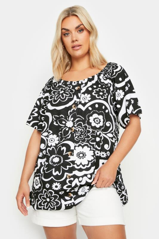 YOURS Plus Size Black Floral Print Bardot Top | Yours Clothing 5
