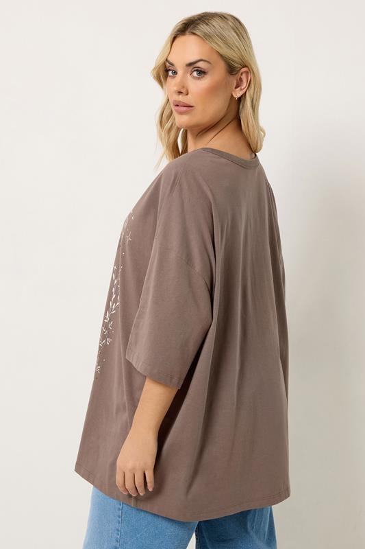 YOURS Plus Size Chocolate Brown 'The Sun' Boxy T-Shirt | Yours Clothing 2