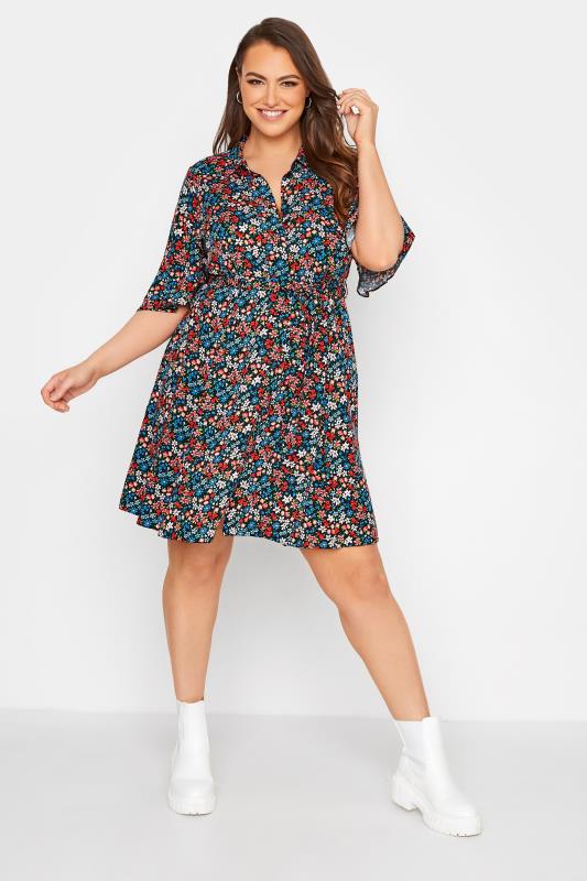  Grande Taille LIMITED COLLECTION Curve Black Floral Print Shirt Dress