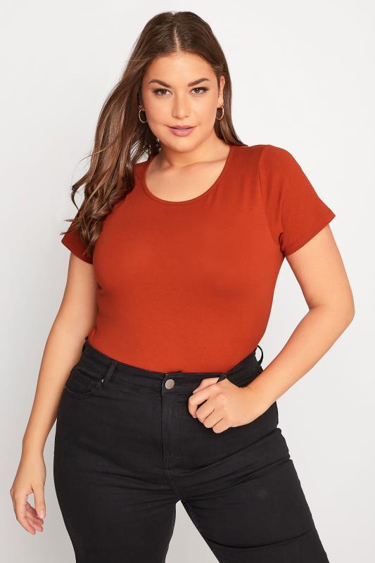 Plus Size Burnt Orange Short Sleeve Bodysuit | Yours Clothing 1