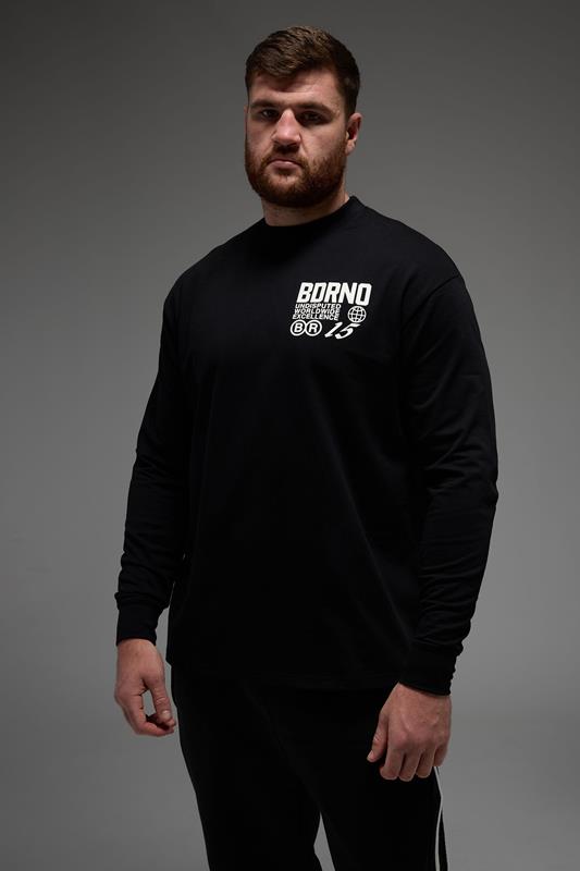 BDRNO Premium Big & Tall Black Printed Long Sleeve T-Shirt | BadRhino 2