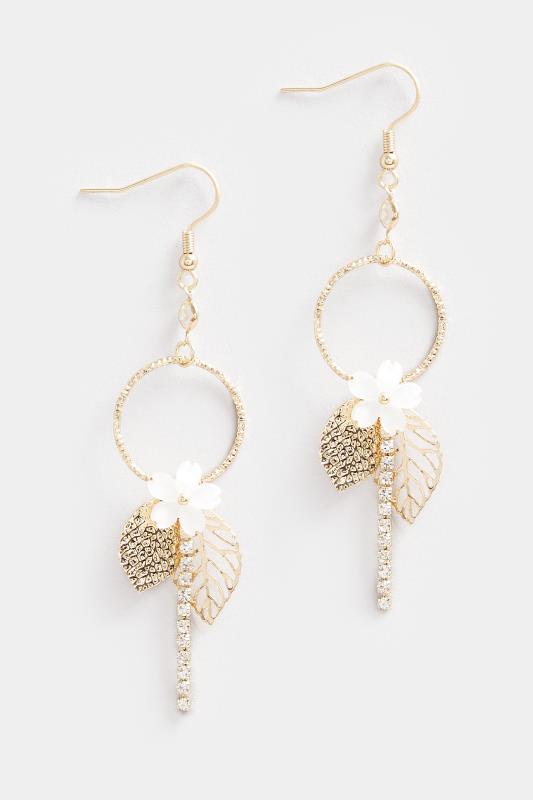 Gold Tone Diamante Flower Charm Drop Earrings | Yours Clothing 2