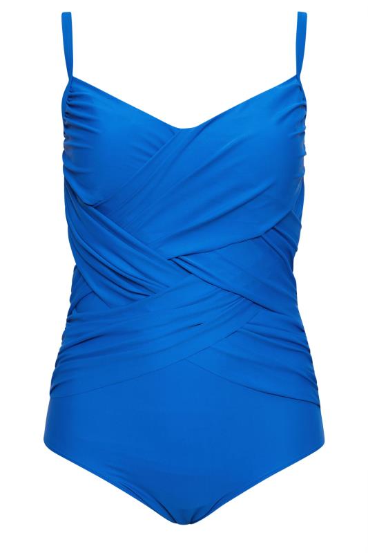 YOURS Plus Size Blue Double Crossover Tummy Control Swimsuit | Yours Clothing 6