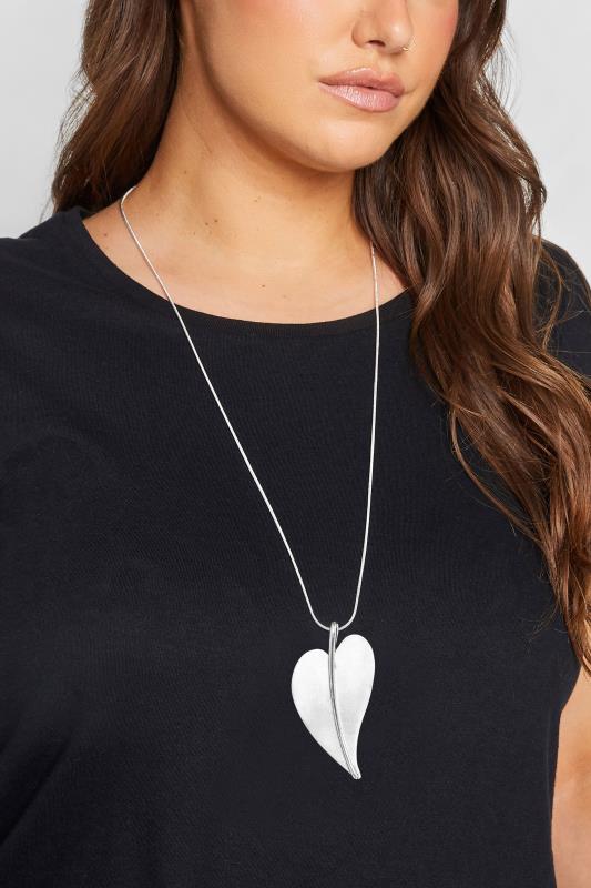 Plus Size  Silver Heart Pendant Long Necklace