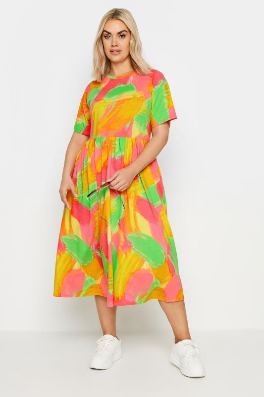 YOURS Plus Size Pink Abstract Print Pure Cotton Midaxi Dress | Yours Clothing 3