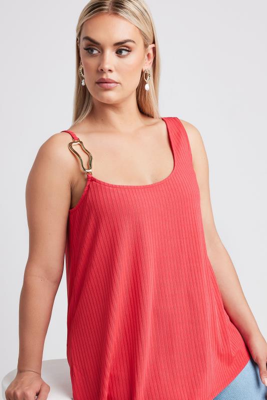 LIMITED COLLECTION Plus Size Red Metal Trim Ribbed Vest Top | Yours Clothing 4