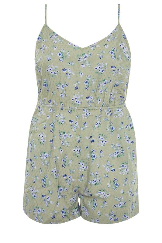 Plus Size Sage Green Floral Playsuit | Yours Clothing 6