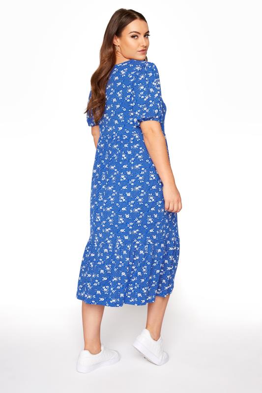 Plus Size Royal Blue Floral Puff Sleeve ...