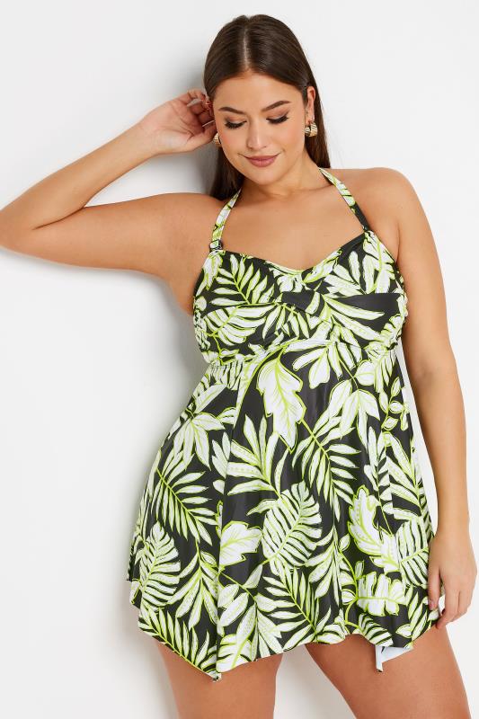YOURS Plus Size Black Leaf Print Twist Tankini Top | Yours Clothing 2