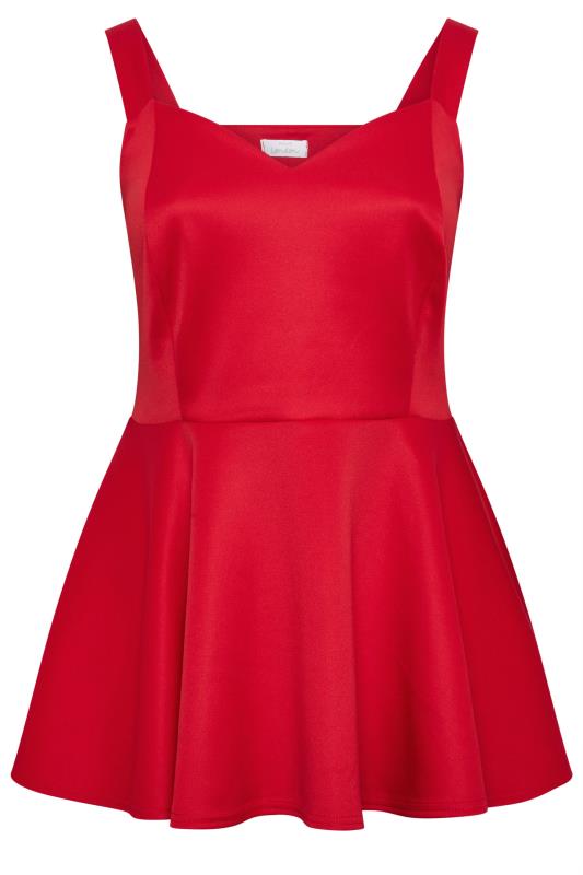  Grande Taille YOURS LONDON Curve Red Bow Back Peplum Top