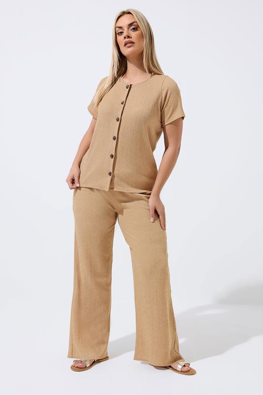  LIMITED COLLECTION Curve Beige Crinkle Wide Leg Trousers