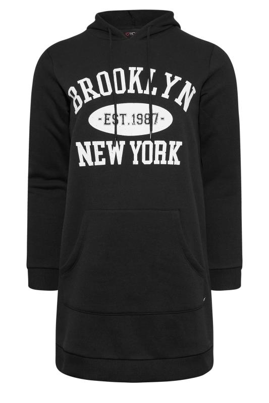 Plus Size Black 'Brooklyn New York' Slogan Hoodie Dress | Yours Clothing 6