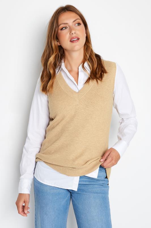 LTS Tall Women's Beige Brown Knitted Vest Top | Long Tall Sally 1