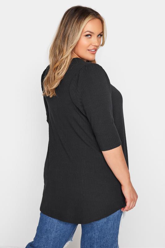 LIMITED COLLECTION Black Puff Sleeve Ribbed Top_C.jpg