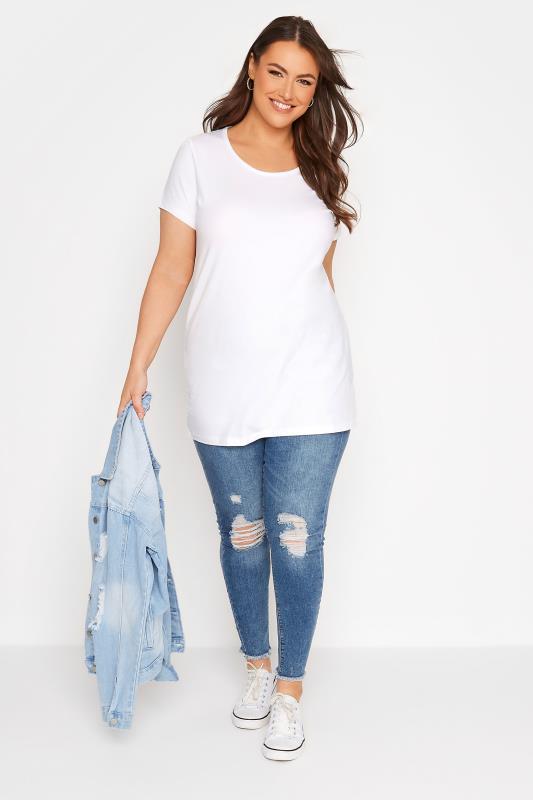 Plus Size White Longline T-Shirt | Yours Clothing 2