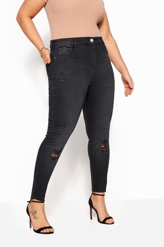 YOURS FOR GOOD Curve Black Washed Skinny Stretch Ripped AVA Jeans 1