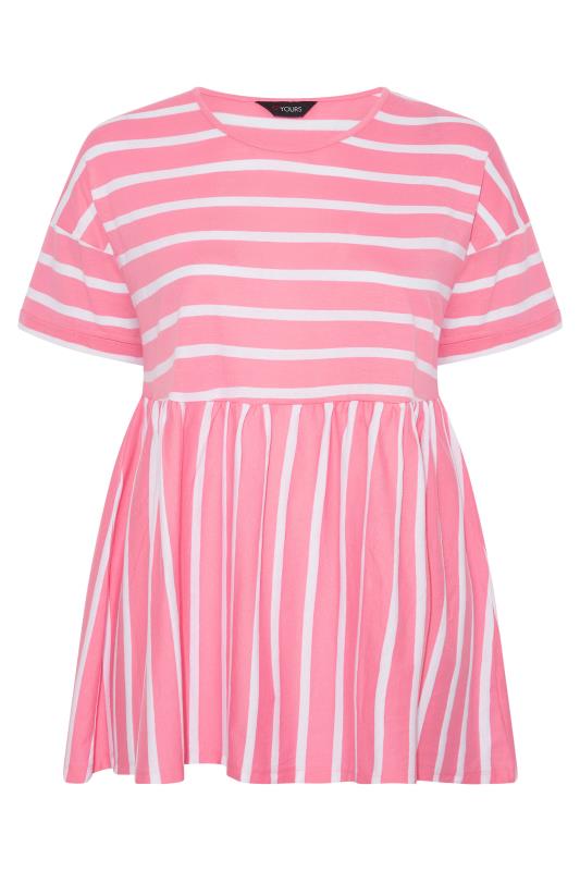 Plus Size Pink Stripe Peplum Drop Shoulder Top | Yours Clothing  5