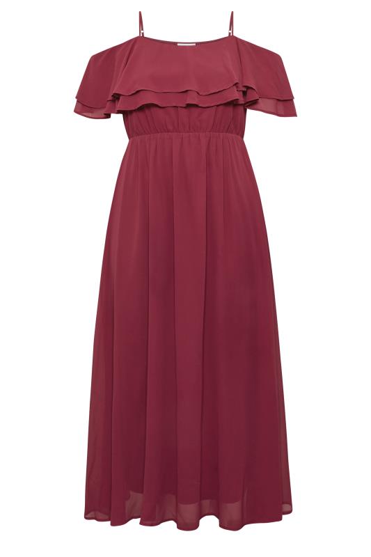 YOURS LONDON Plus Size Burgundy Red Bardot Ruffle Maxi Dress | Yours Clothing 6