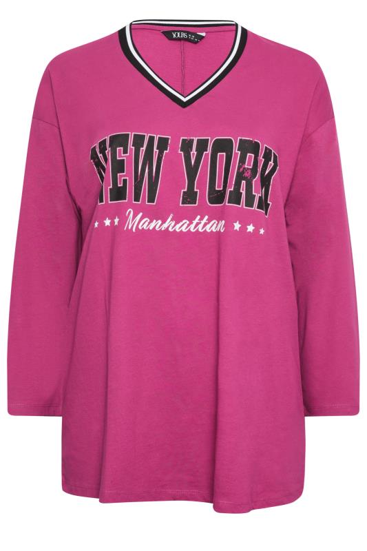 YOURS Plus Size Pink 'New York' Varsity Oversized T-Shirt | Yours Clothing 5